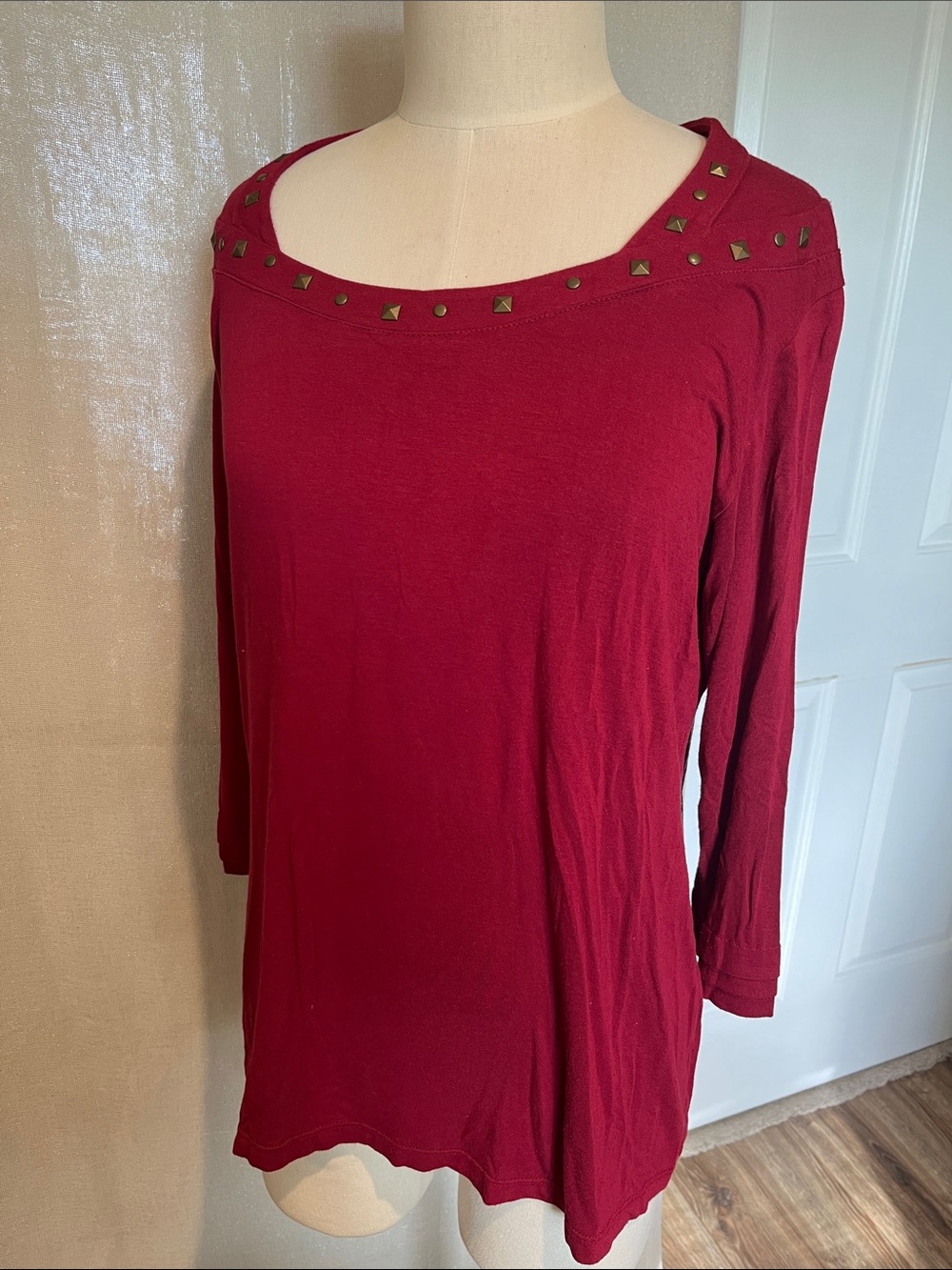Studded Long Sleeve Top - Deep Red